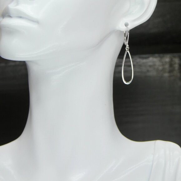 925 Sterling Silver Open Teardrop Hoop Shaped Earrings - Lightweight - Elegant - Picture 3 of 3